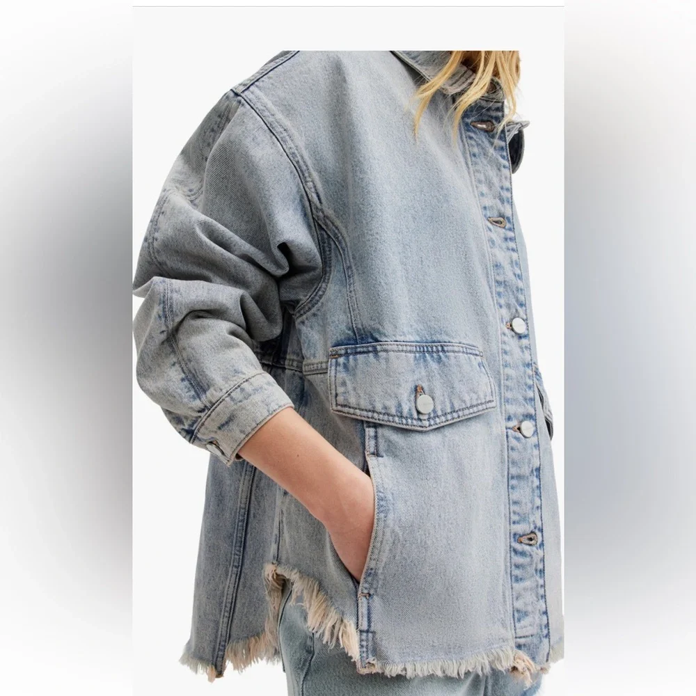 All Saints NWT HETTIE Distressed Oversized Medium Wash Denim Jacket US2-EU34 - Picture 7 of 16